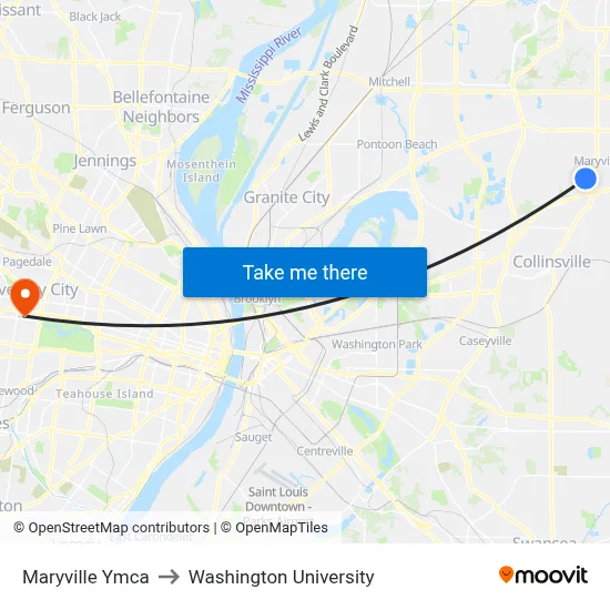 Maryville Ymca to Washington University map
