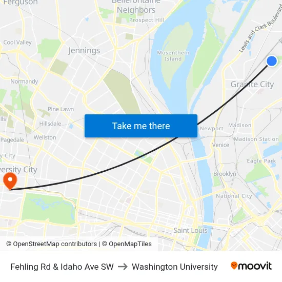 Fehling Rd & Idaho Ave SW to Washington University map