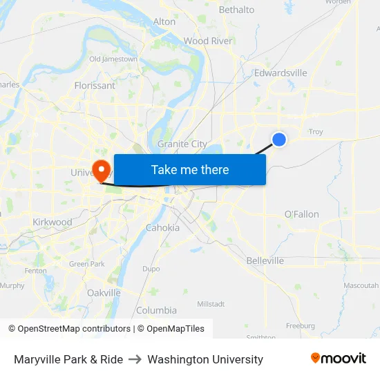 Maryville Park & Ride to Washington University map