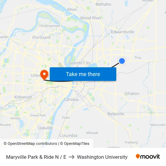 Maryville Park & Ride N / E to Washington University map