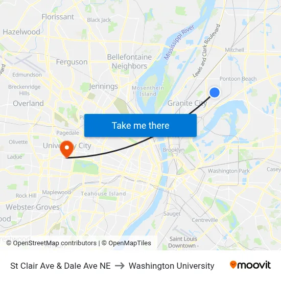 St Clair Ave & Dale Ave NE to Washington University map