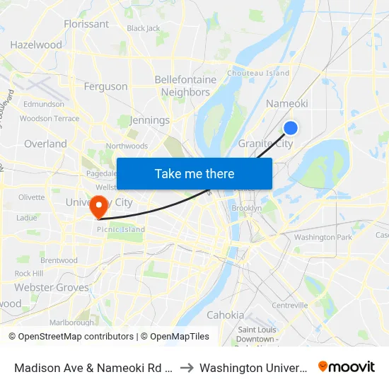 Madison Ave & Nameoki Rd SW to Washington University map