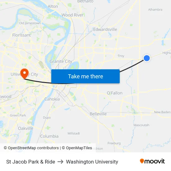 St Jacob Park & Ride to Washington University map