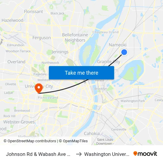 Johnson Rd & Wabash Ave N / E to Washington University map