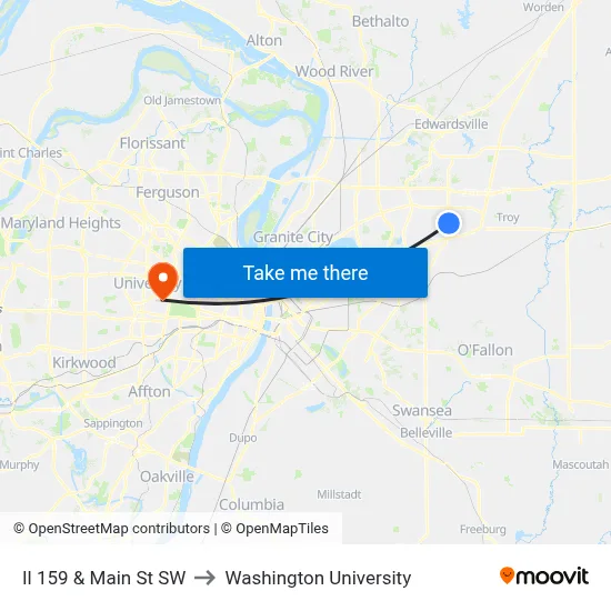 Il 159 & Main St SW to Washington University map