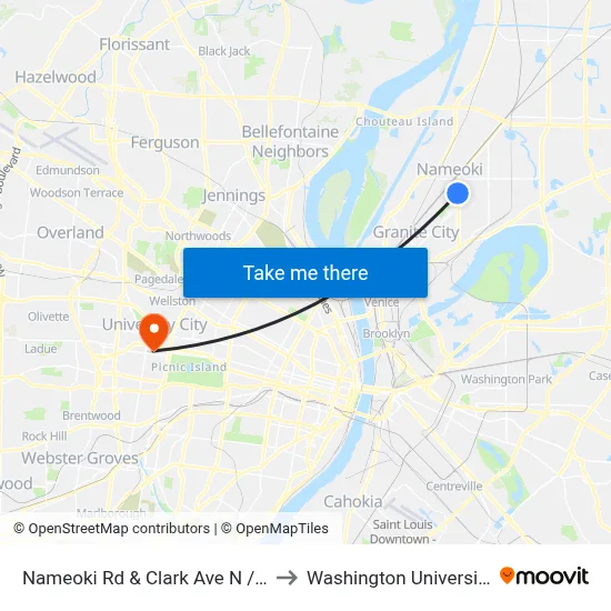 Nameoki Rd & Clark Ave N / E to Washington University map