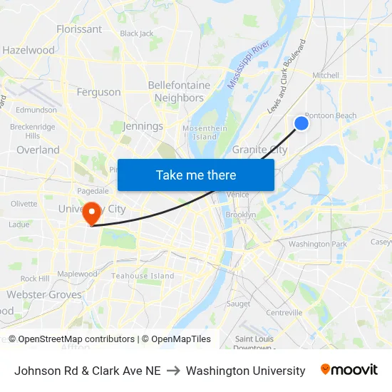 Johnson Rd & Clark Ave NE to Washington University map