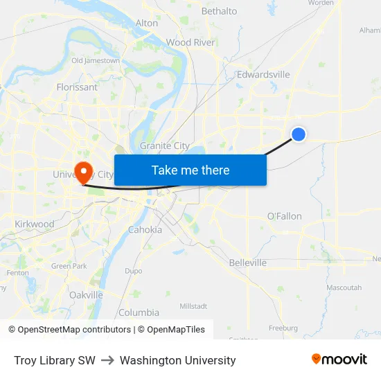Troy Library SW to Washington University map