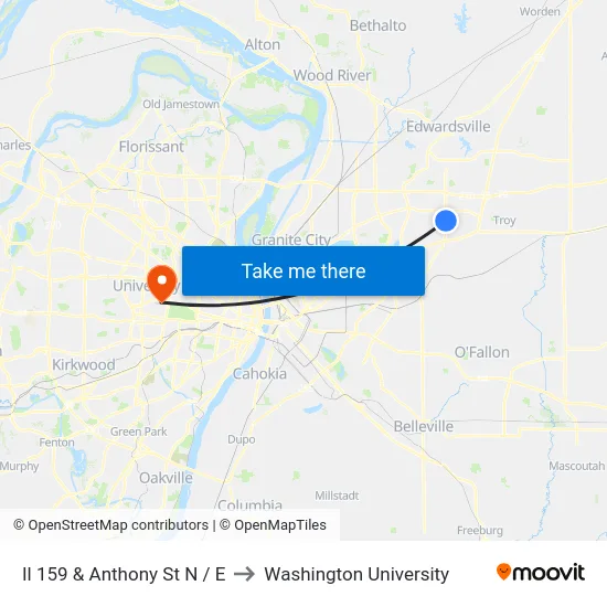 Il 159 & Anthony St N / E to Washington University map