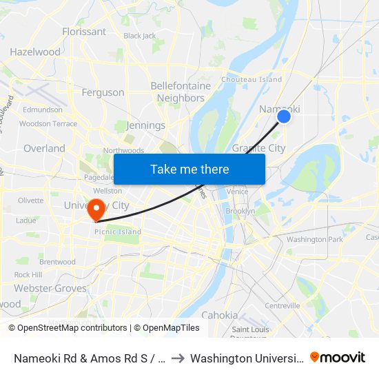 Nameoki Rd & Amos Rd S / W to Washington University map