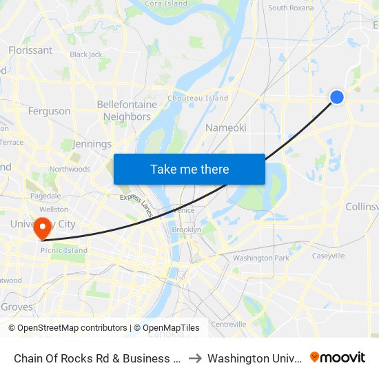 Chain Of Rocks Rd & Business Pk N / E to Washington University map