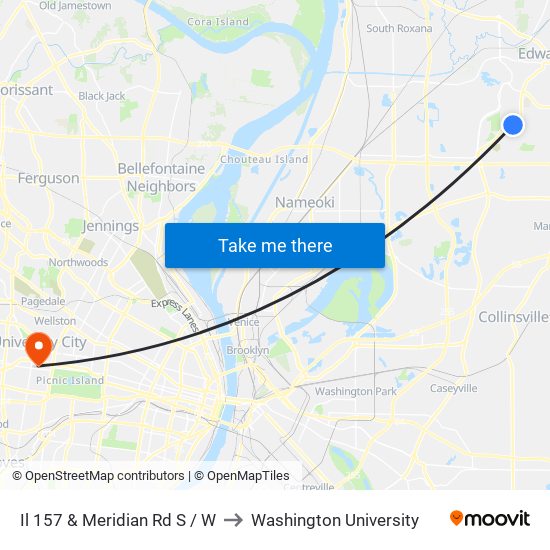 Il 157 & Meridian Rd S / W to Washington University map