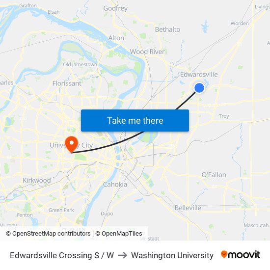 Edwardsville Crossing S / W to Washington University map