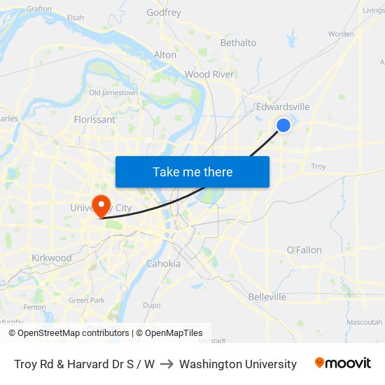 Troy Rd & Harvard Dr S / W to Washington University map