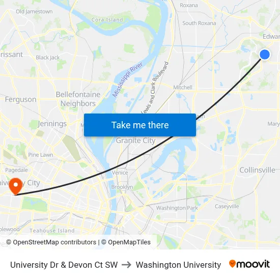 University Dr & Devon Ct SW to Washington University map