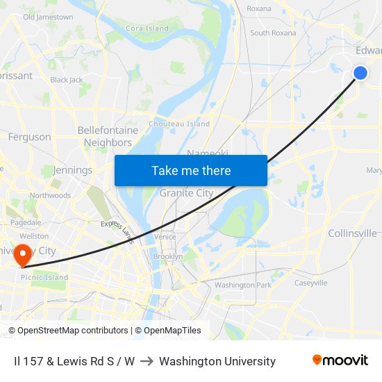 Il 157 & Lewis Rd S / W to Washington University map