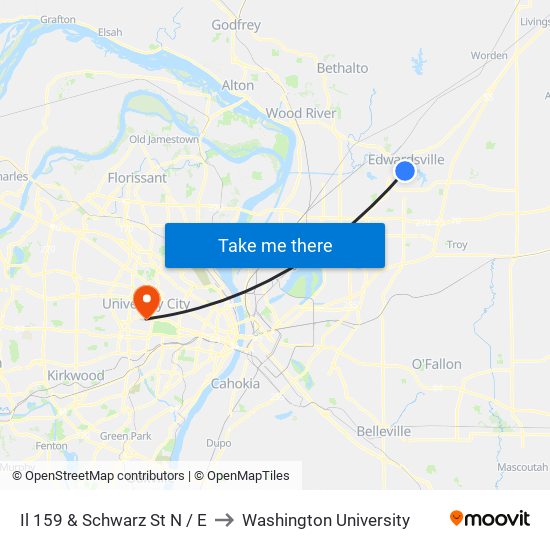 Il 159 & Schwarz St N / E to Washington University map