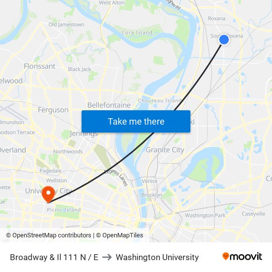 Broadway & Il 111 N / E to Washington University map