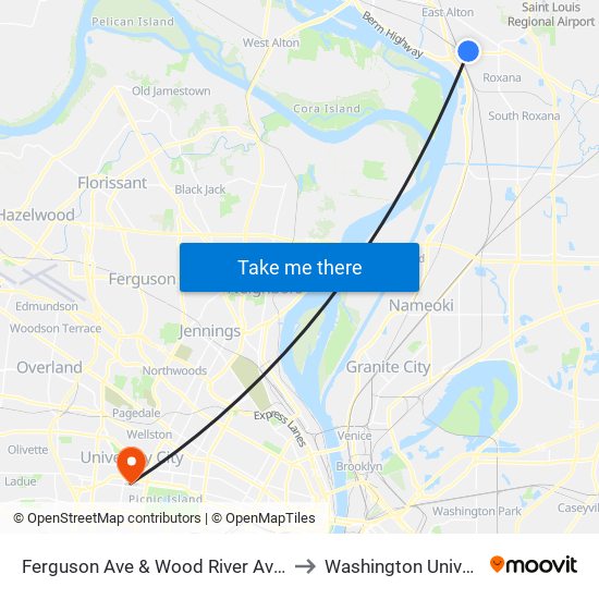 Ferguson Ave & Wood River Ave S / W to Washington University map