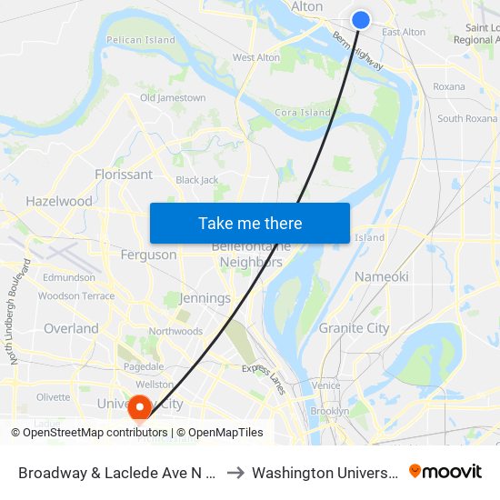 Broadway & Laclede Ave N / E to Washington University map