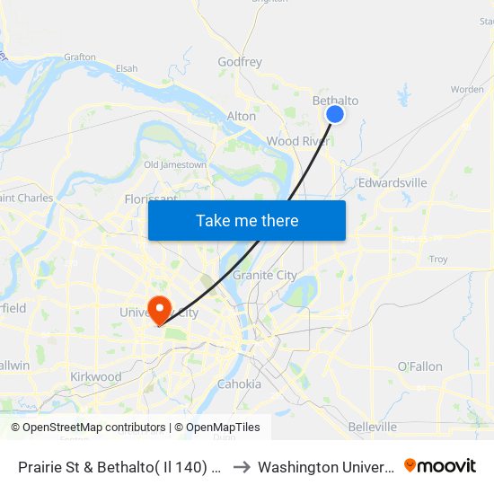 Prairie St & Bethalto( Il 140) N / E to Washington University map
