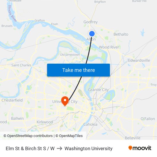 Elm St & Birch St S / W to Washington University map