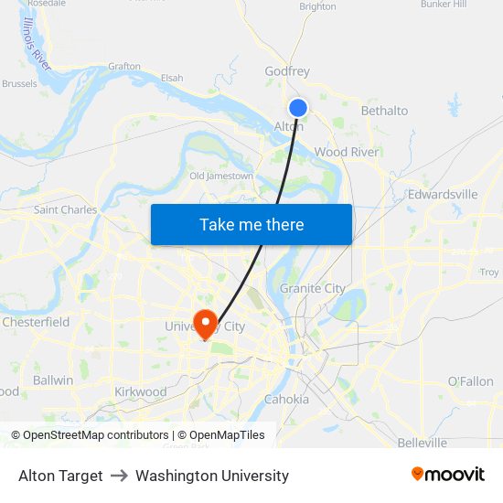 Alton Target to Washington University map