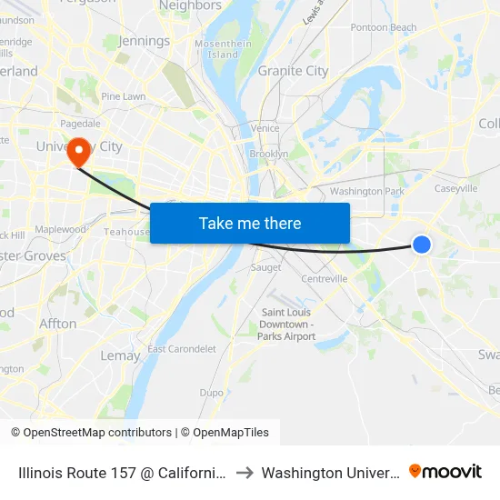 Illinois Route 157 @ California Nb to Washington University map