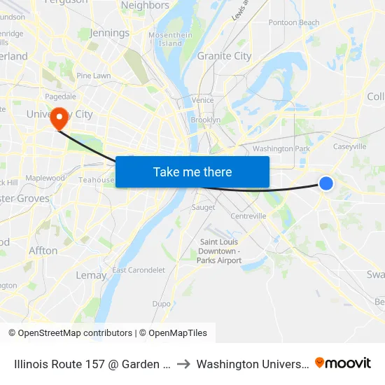Illinois Route 157 @ Garden Nb to Washington University map