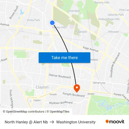 North Hanley @ Alert Nb to Washington University map