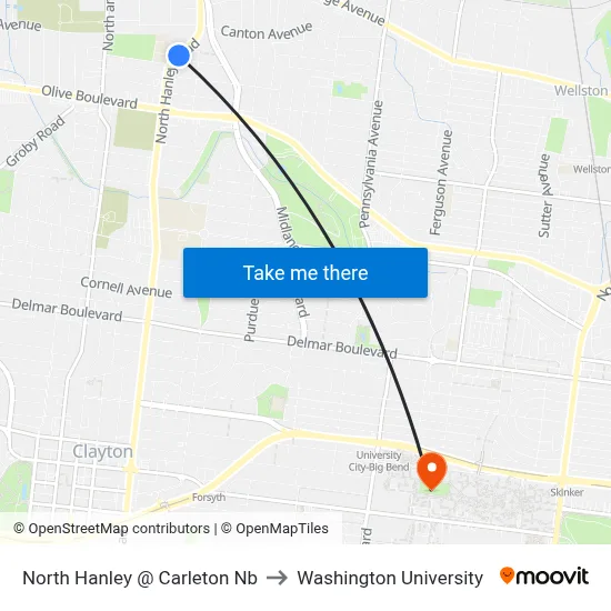 North Hanley @ Carleton Nb to Washington University map