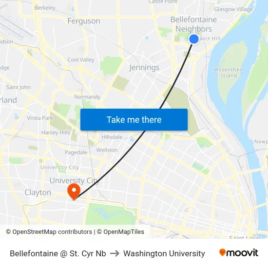 Bellefontaine @ St. Cyr Nb to Washington University map