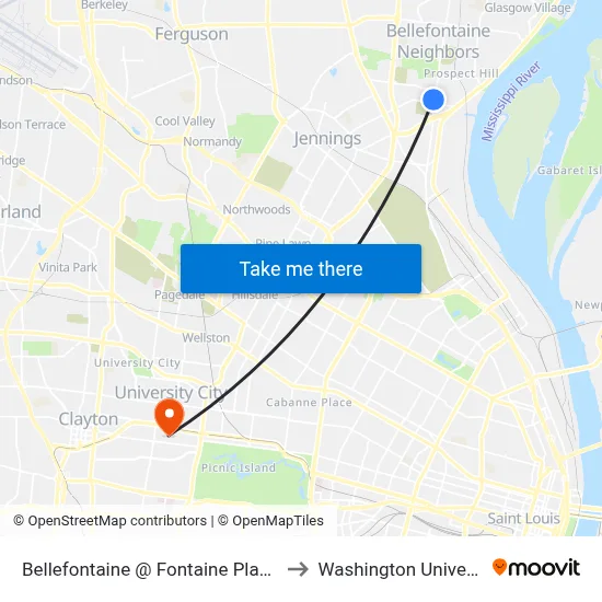 Bellefontaine @ Fontaine Place Nb to Washington University map