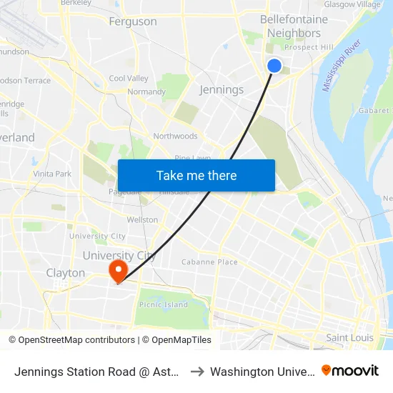 Jennings Station Road @ Astoria Eb to Washington University map