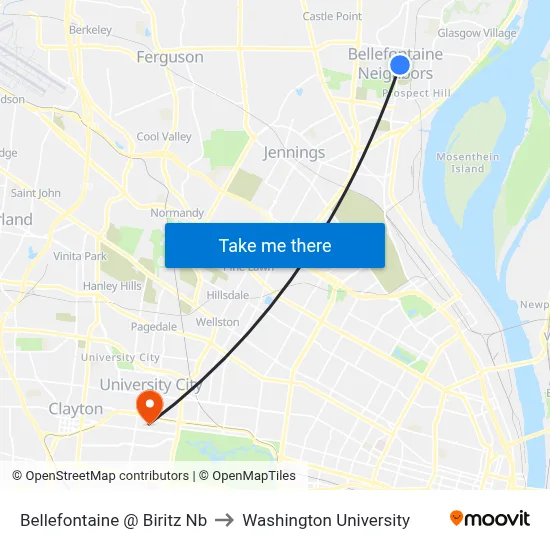 Bellefontaine @ Biritz Nb to Washington University map