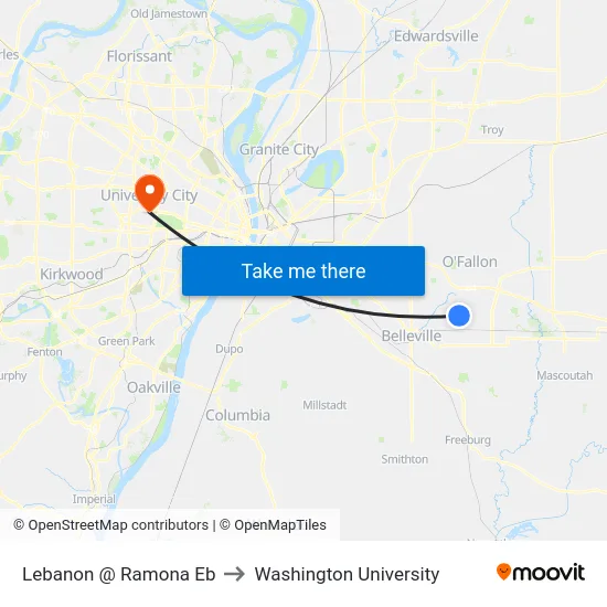 Lebanon @ Ramona Eb to Washington University map