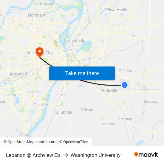 Lebanon @ Archview Eb to Washington University map