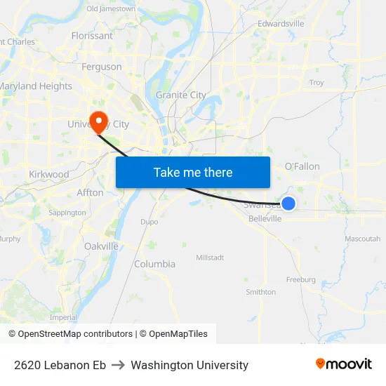 2620 Lebanon Eb to Washington University map