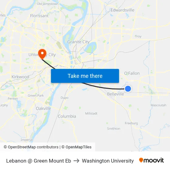 Lebanon @ Green Mount Eb to Washington University map