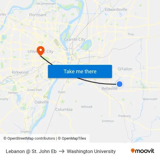 Lebanon @ St. John Eb to Washington University map