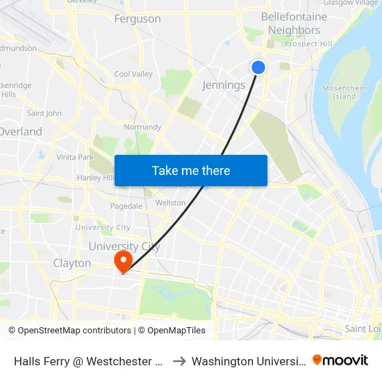 Halls Ferry @ Westchester Sb to Washington University map