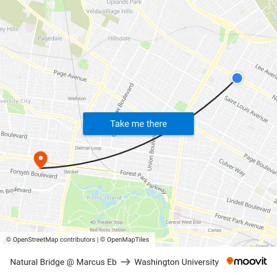 Natural Bridge @ Marcus Eb to Washington University map