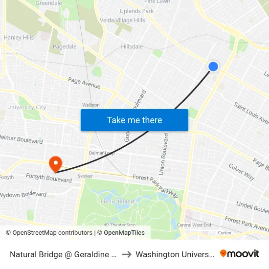 Natural Bridge @ Geraldine Eb to Washington University map