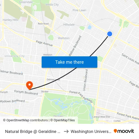 Natural Bridge @ Geraldine Wb to Washington University map