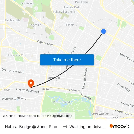Natural Bridge @ Abner Place Eb to Washington University map