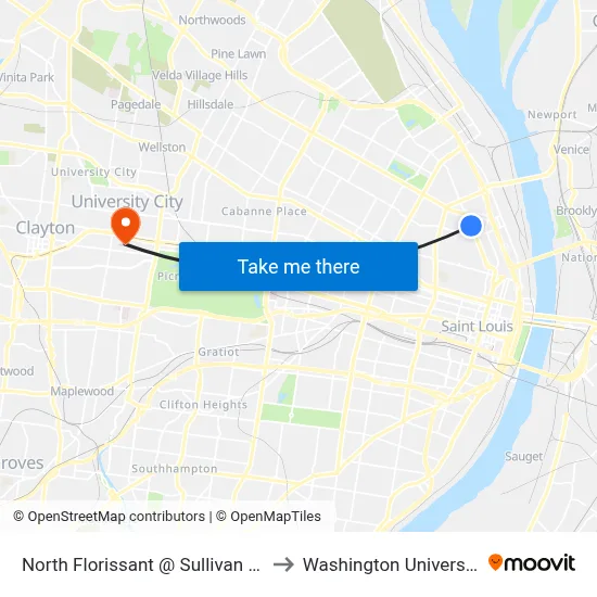 North Florissant @ Sullivan Nb to Washington University map
