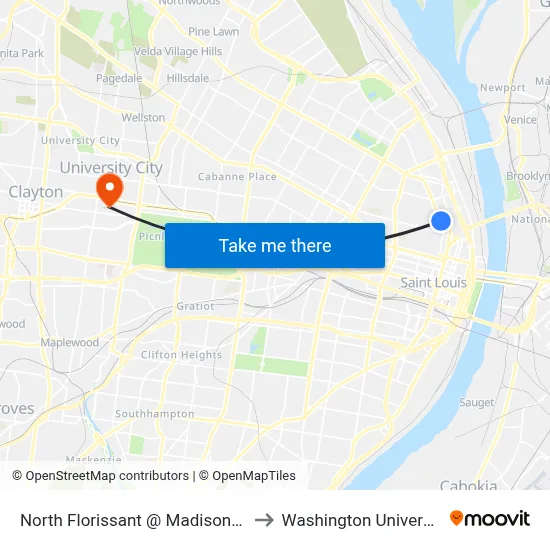 North Florissant @ Madison Nb to Washington University map