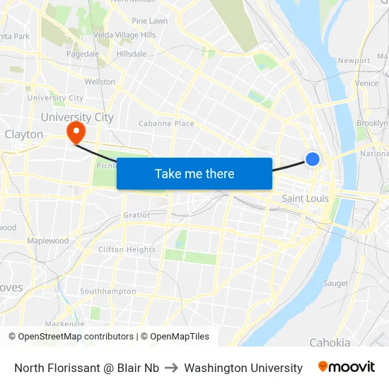 North Florissant @ Blair Nb to Washington University map