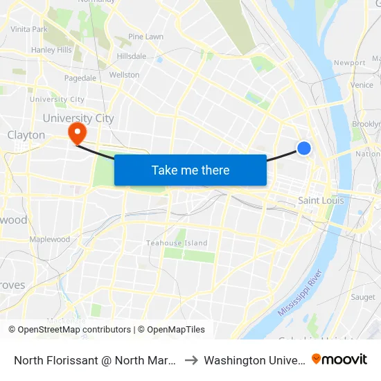 North Florissant @ North Market Nb to Washington University map