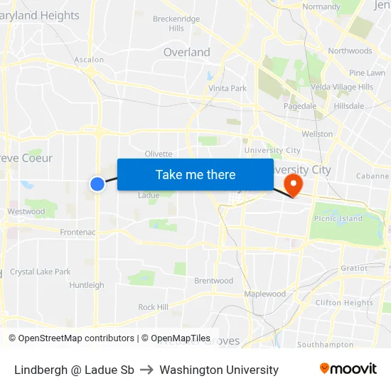 Lindbergh @ Ladue Sb to Washington University map